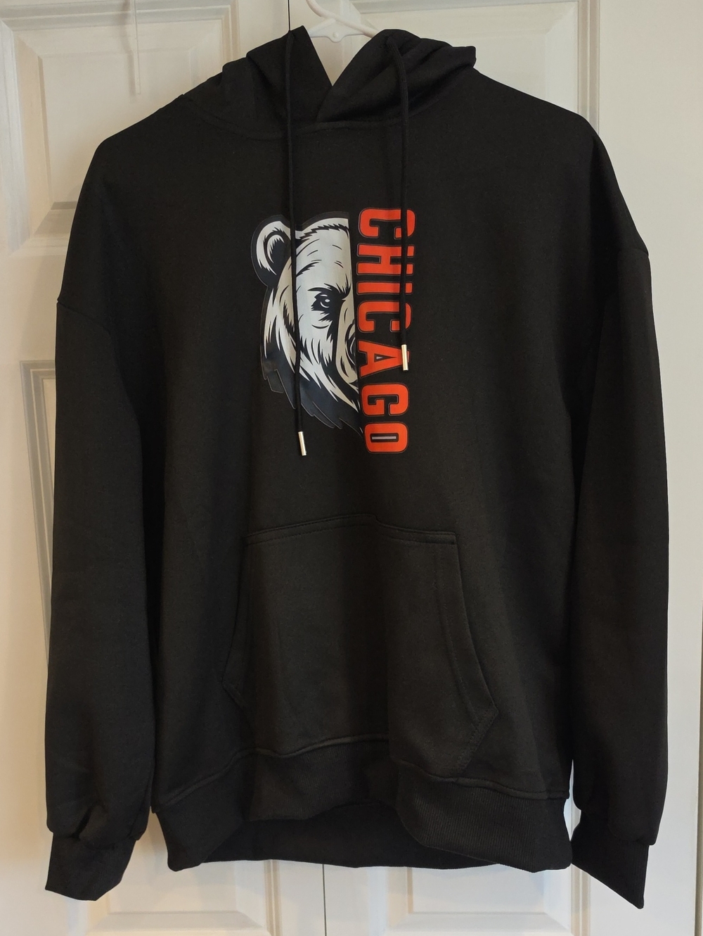 Source Unknown Black Hoodie with Chicago Bear Graphic and Orange Lettering